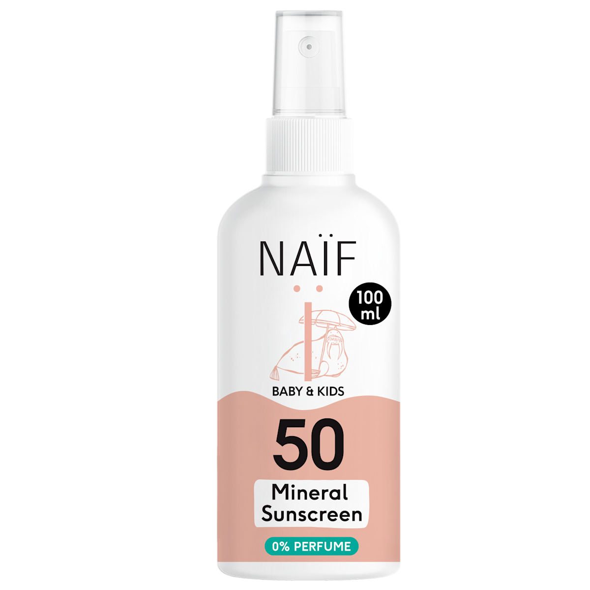 Minerale Zonnebrandspray 0% parfum SPF50 voor Baby & Kids 100ml EN