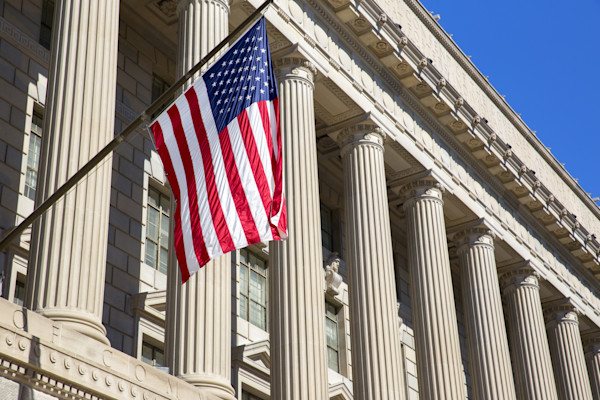 Flag in front of government building