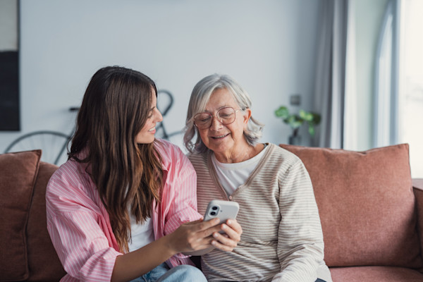 Woman with her elderly mother