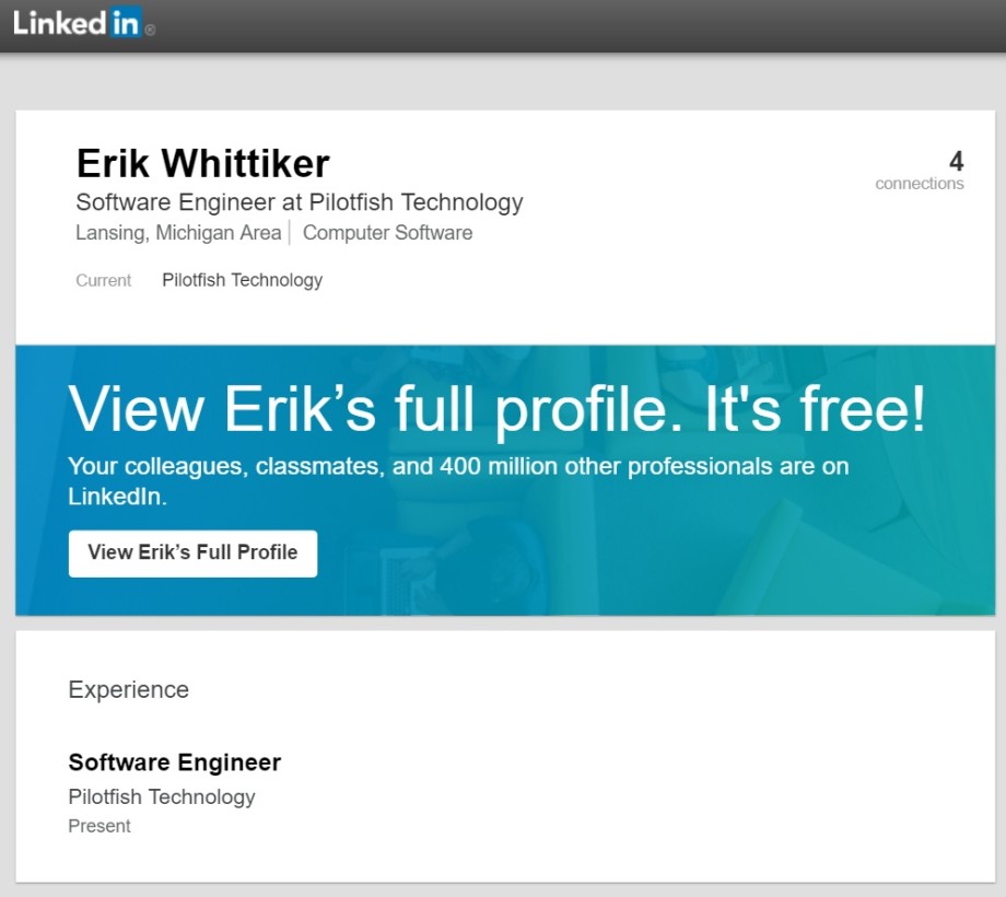 Screenshot of Erik Whittiker LinkedIn Profile