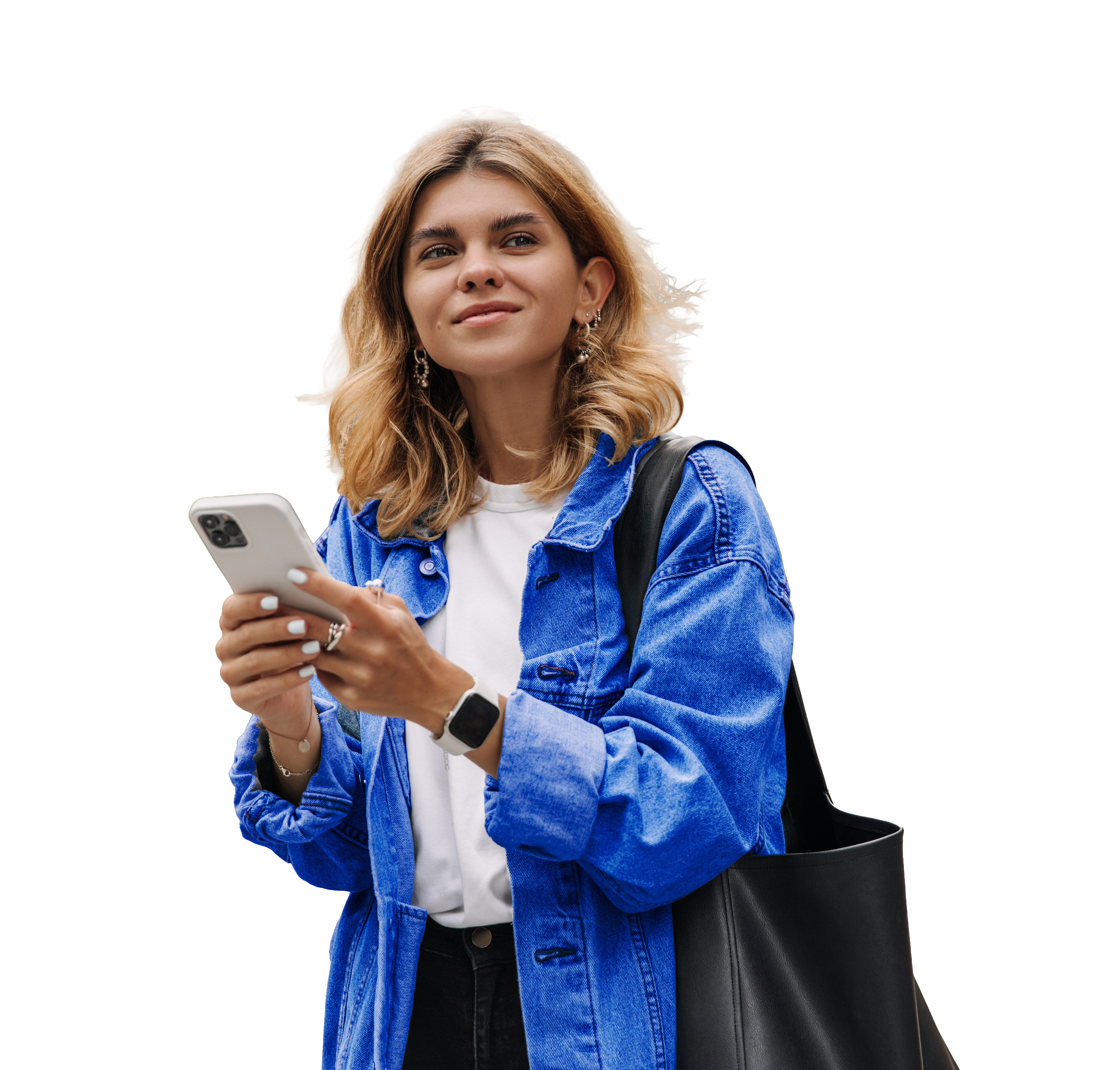 Cut out of young woman wearing blue shirt