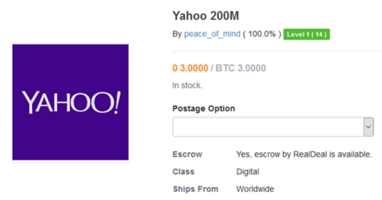 screenshot of yahoo credentials for sale
