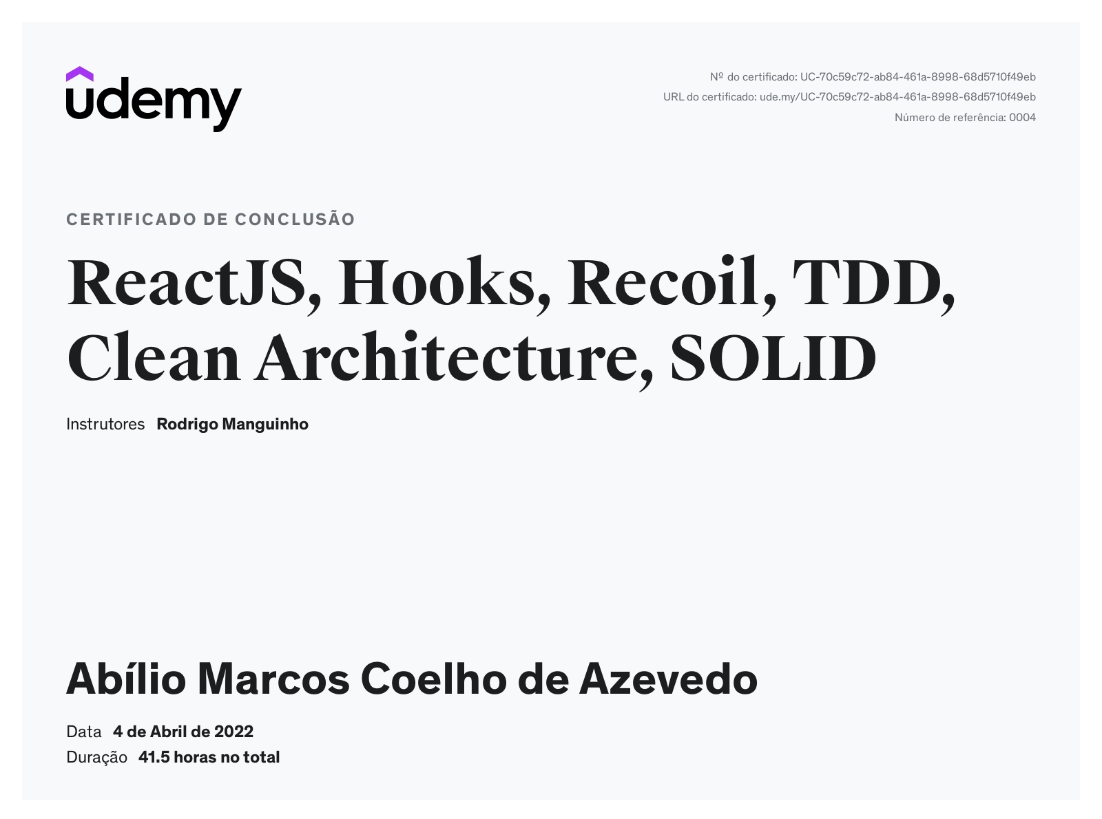 Course ReactJS, Hooks, Recoil, TDD, Clean Architecture, SOLID