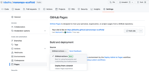 5) Adicione permissões no seu repositório para o GitHub Pages.