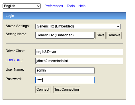 H2 console credentials