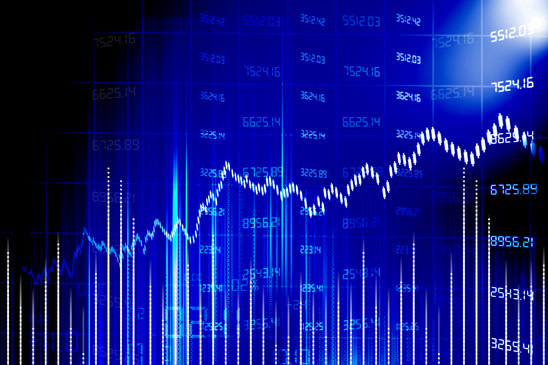 Stock market chart in blue.