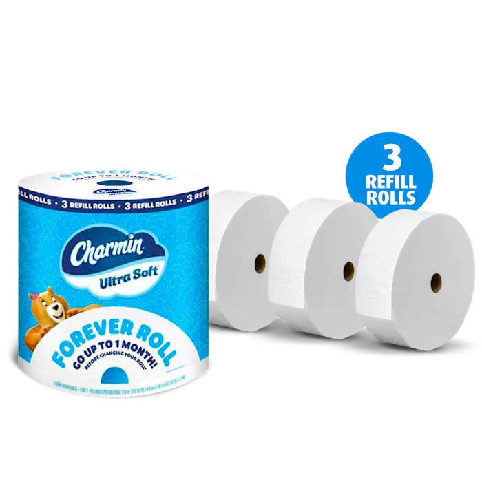4 forever rolls, one in packaging reading 3 refill rolls