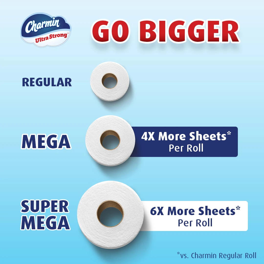 Get 4X more sheets per roll with ultra strong mega roll