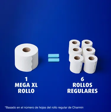 Un Mega XL Rollo equivale a 6 rollos regulares Un Mega XL Rollo equivale a 6 rollos regulares