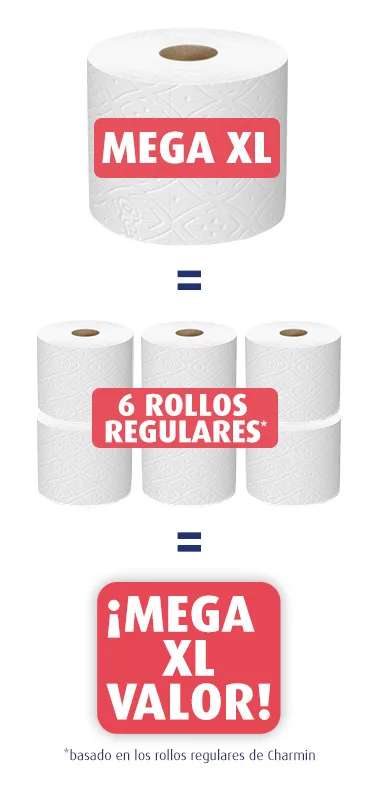 Un Super Mega Rollo equivale a 6 rollos regulares, ¡para un super mega valor!