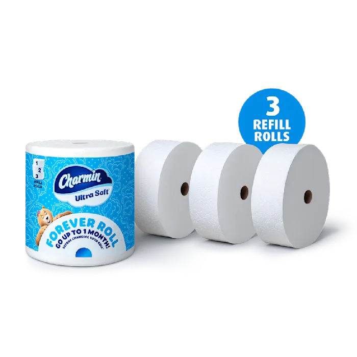 4 forever rolls, one in packaging reading 3 refill rolls