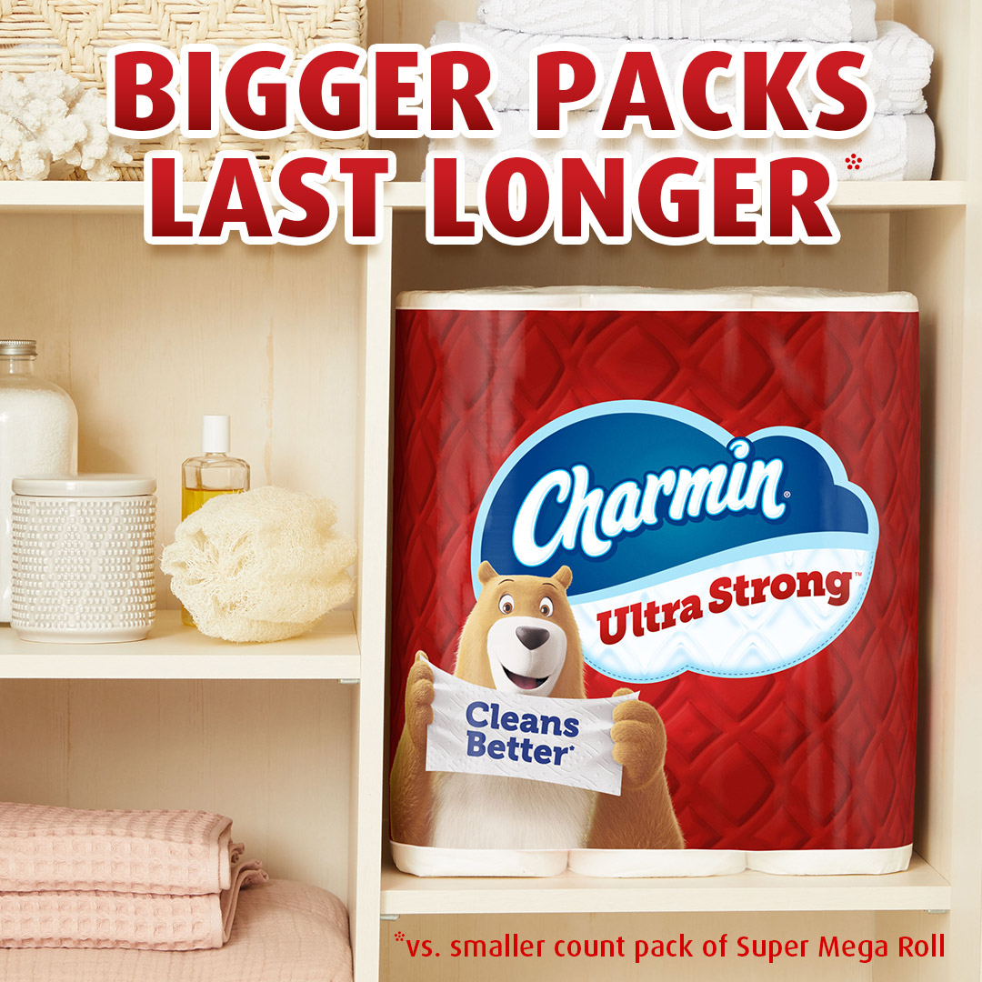Bigger packs last longer with ultra strong toilet paper