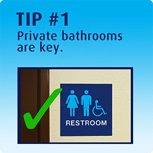 Private bathroom sign with check mark