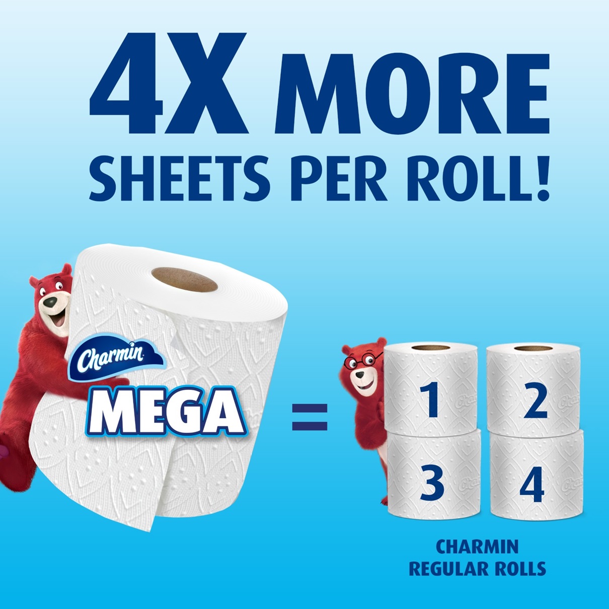 Get 4X more sheets per roll with ultra strong mega roll