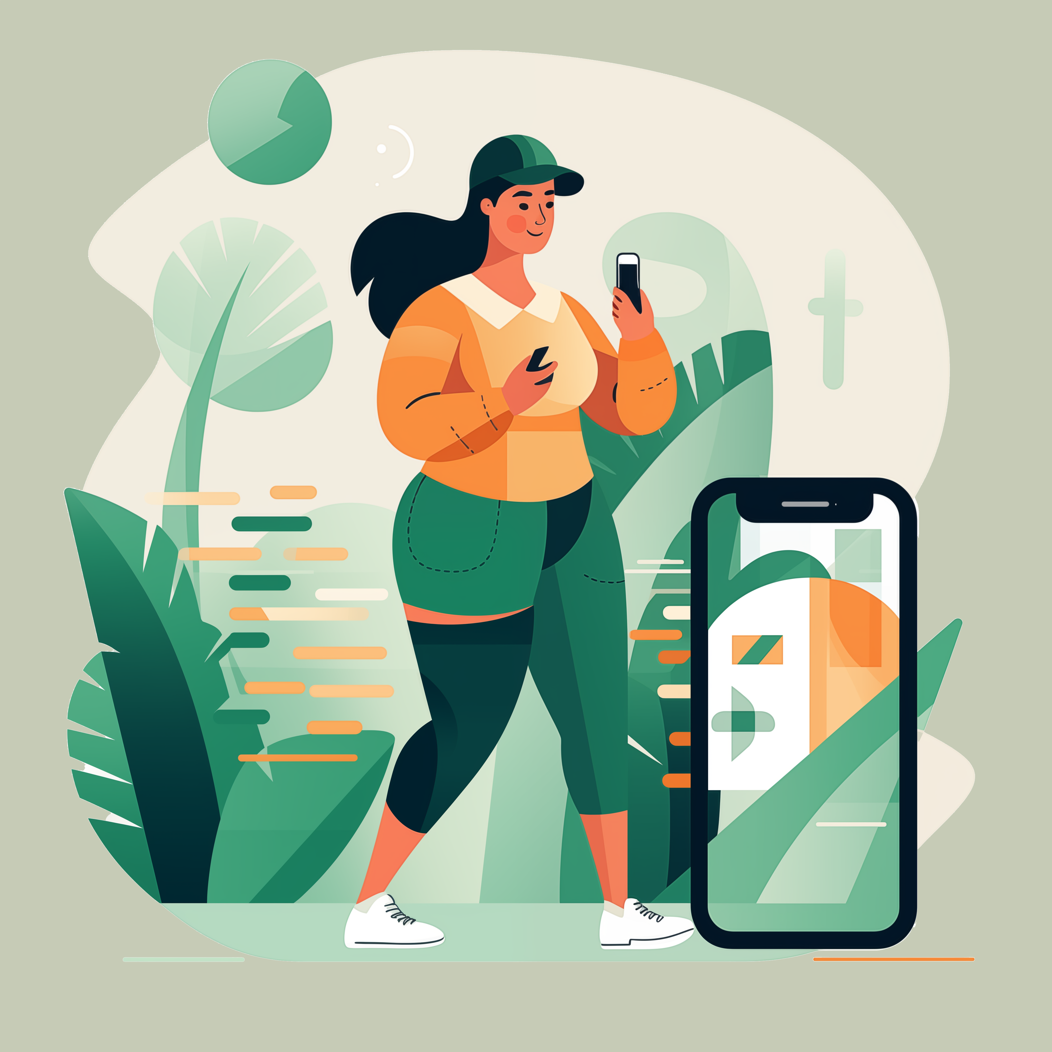 woman at the park with phone flat cartoon