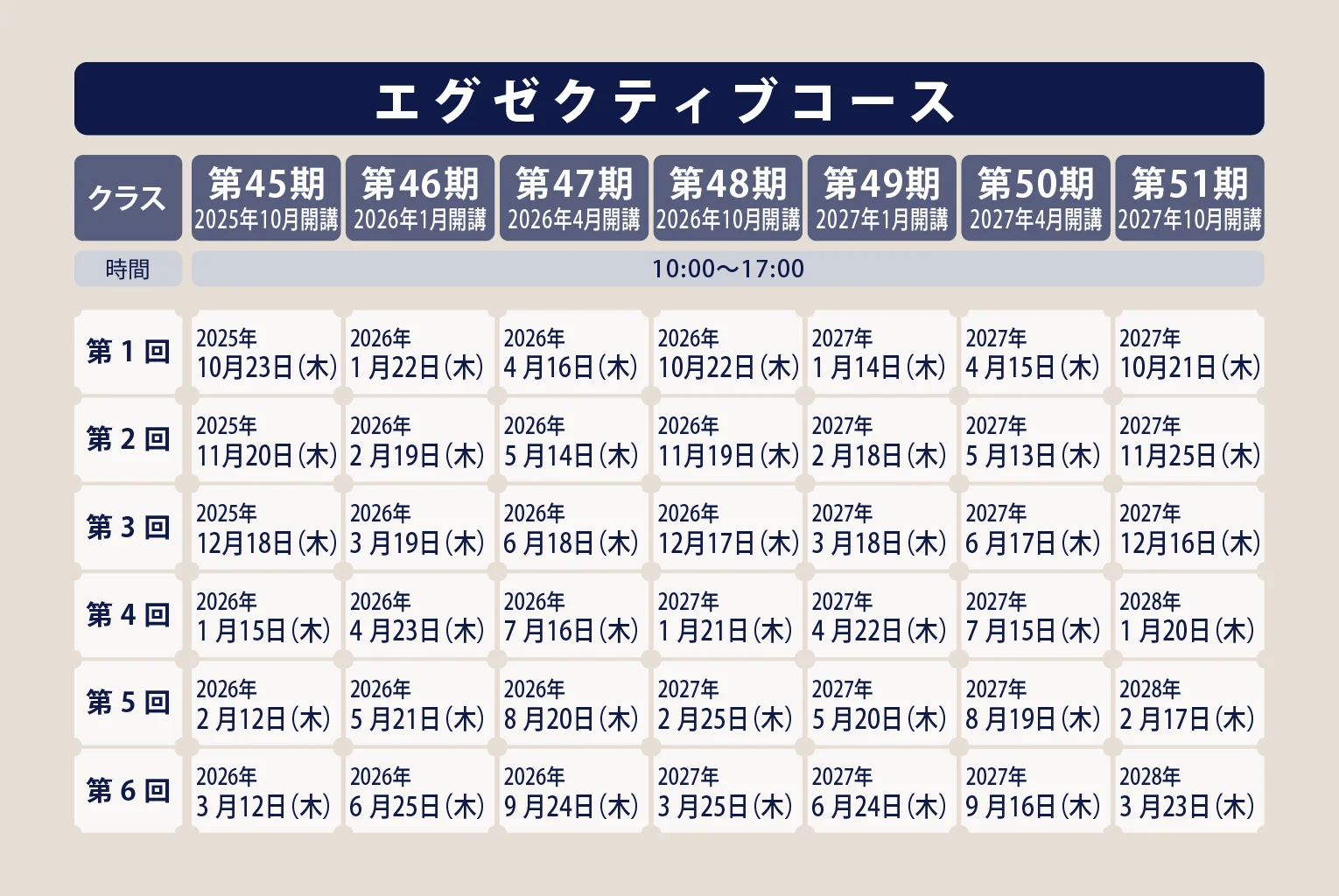 エグゼクティブコース スケジュール
