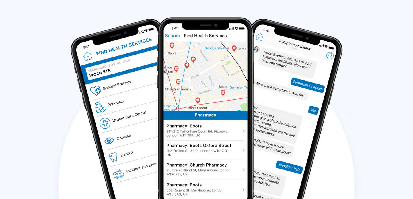 Sensely suggests the nearby health services to the user