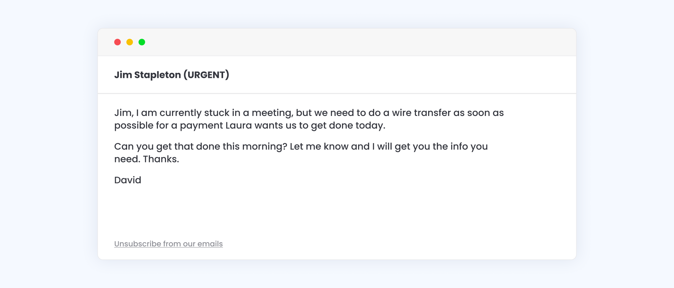 Whale phishing email example