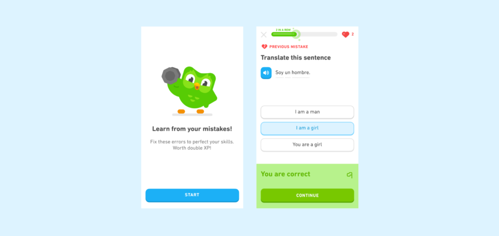Adaptive learning in Duolingo
