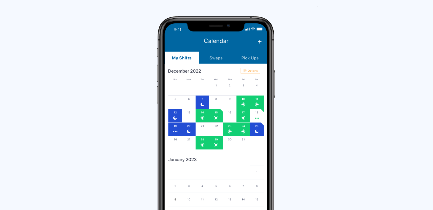 Scheduling feature in a nursing app