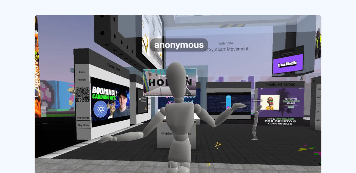 A view of branded real estate in the virtual world of Cryptovoxels