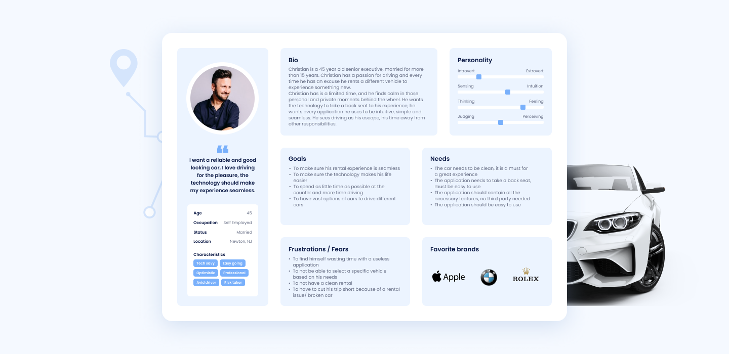 Example of user persona for a car rental app