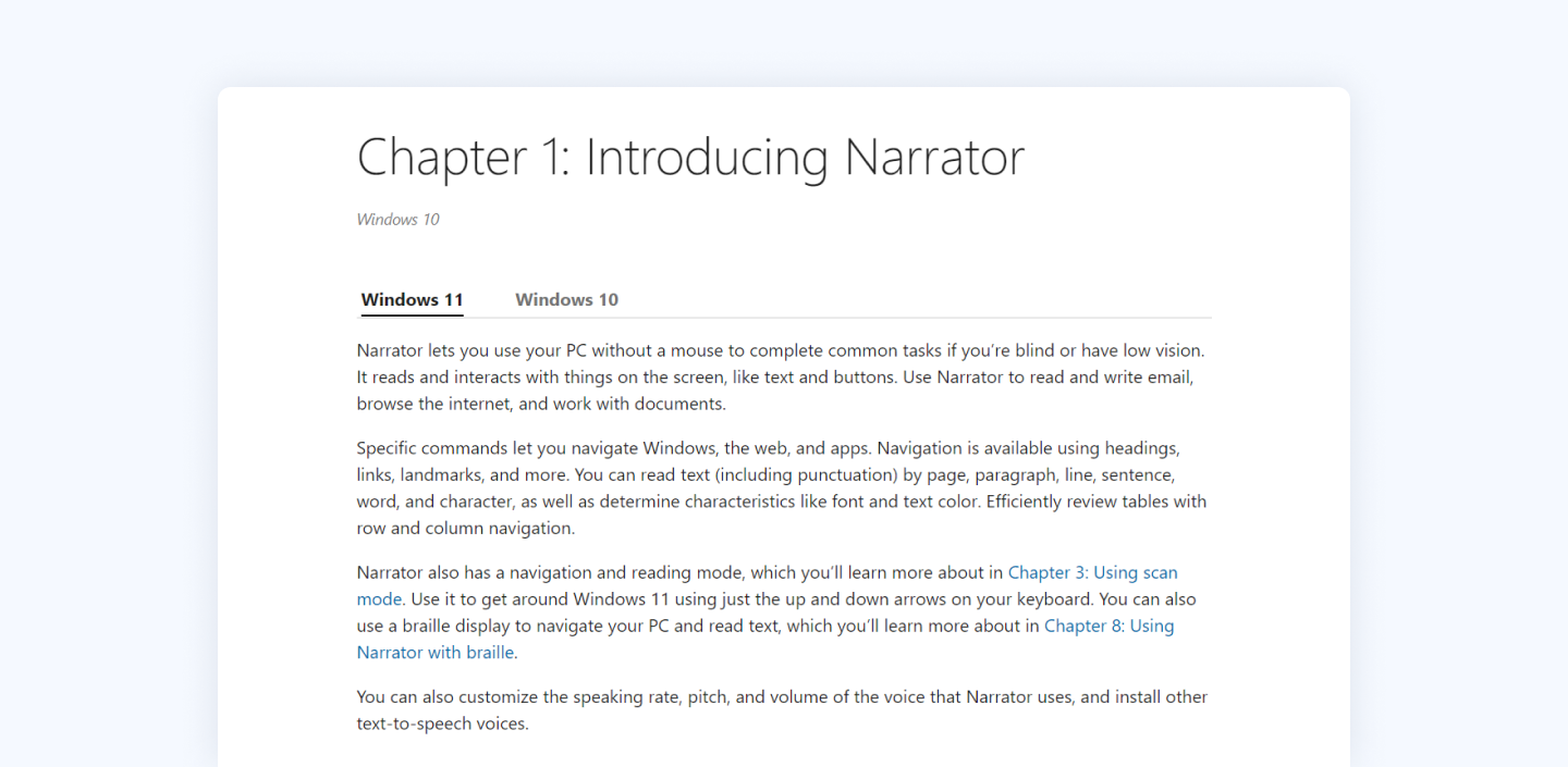 Description of Narrator from the official Microsoft website