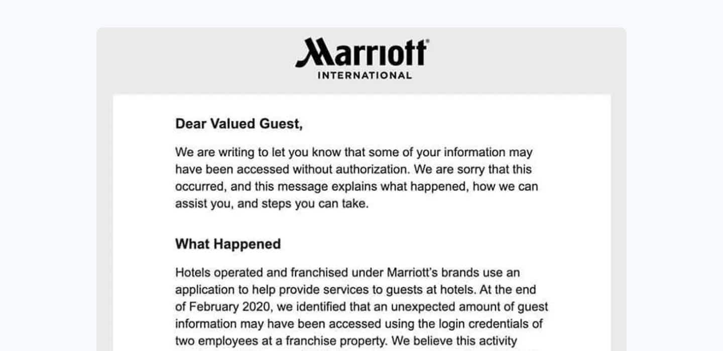 Marriott International informs their customers about a huge data breach