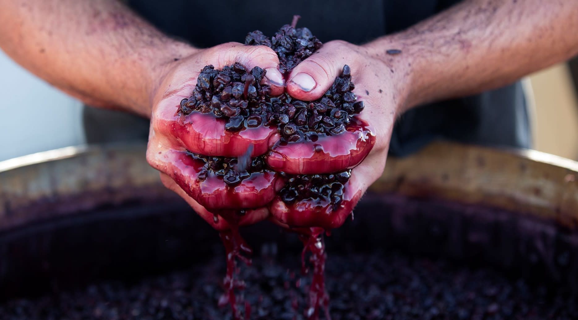 squishing grapes