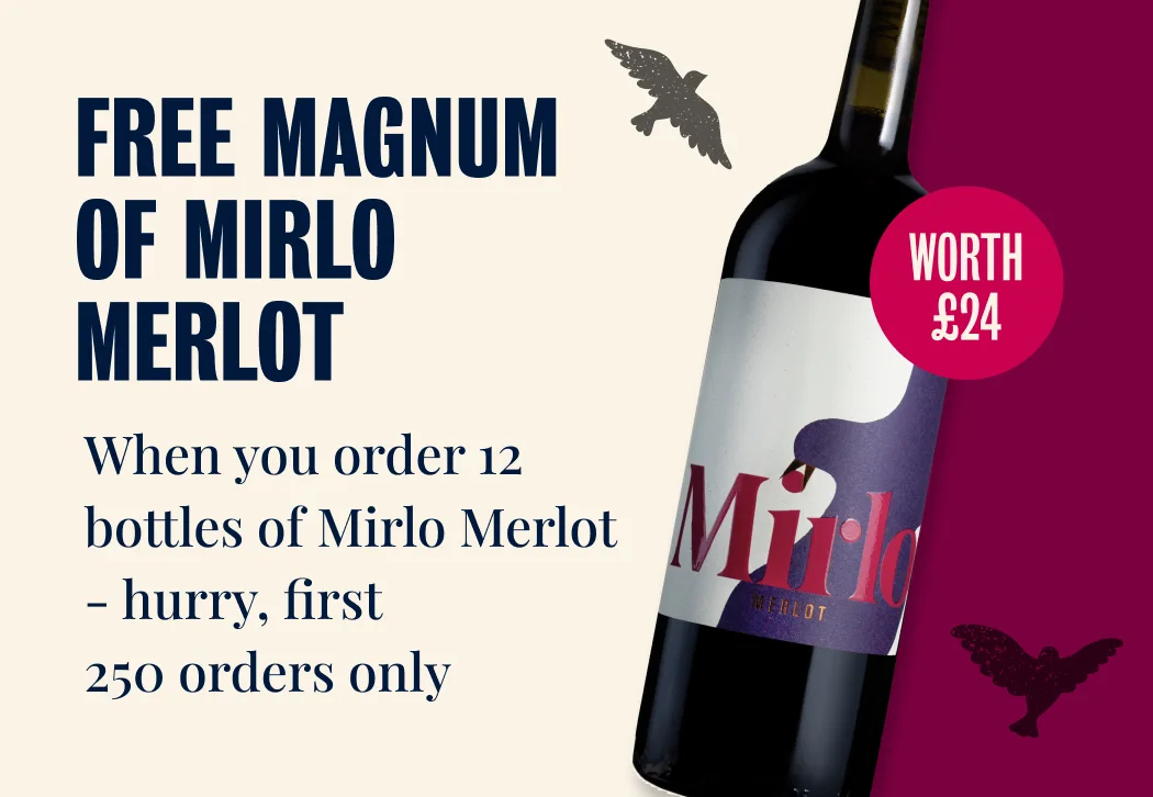 Free magnum of mirlo merlot when you order 12 bottles of Mirlo Merlot - hurry, first 250 orders only