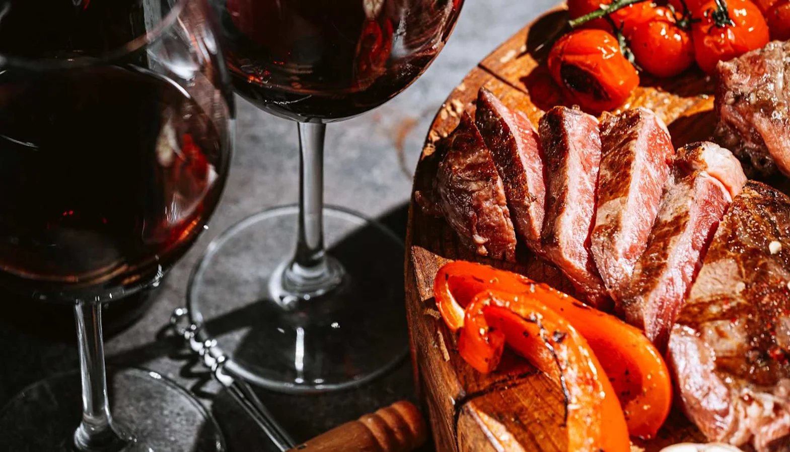 ribeye steak and wine