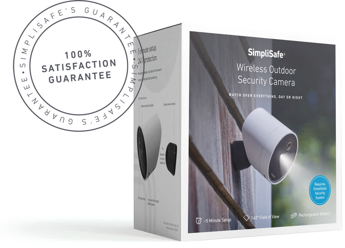 Shield (Outdoor Security Camera) Product Box with 100% satisfaction guarantee stamp