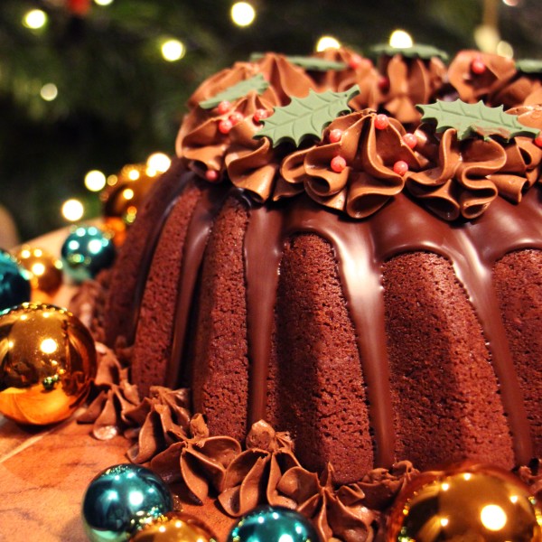 Kersttulband brownie en chocolade ganache