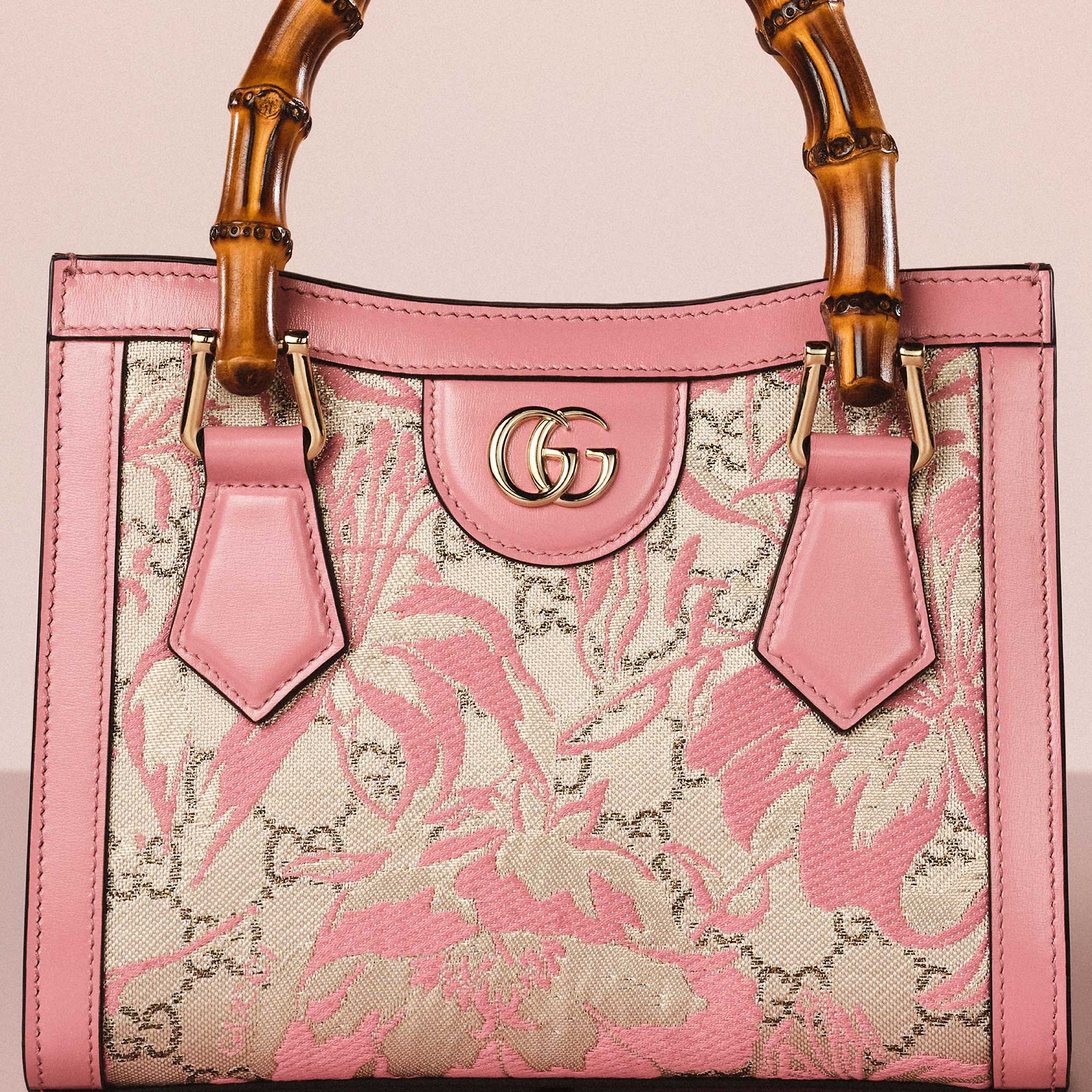 Pink Gucci bag bamboo handles