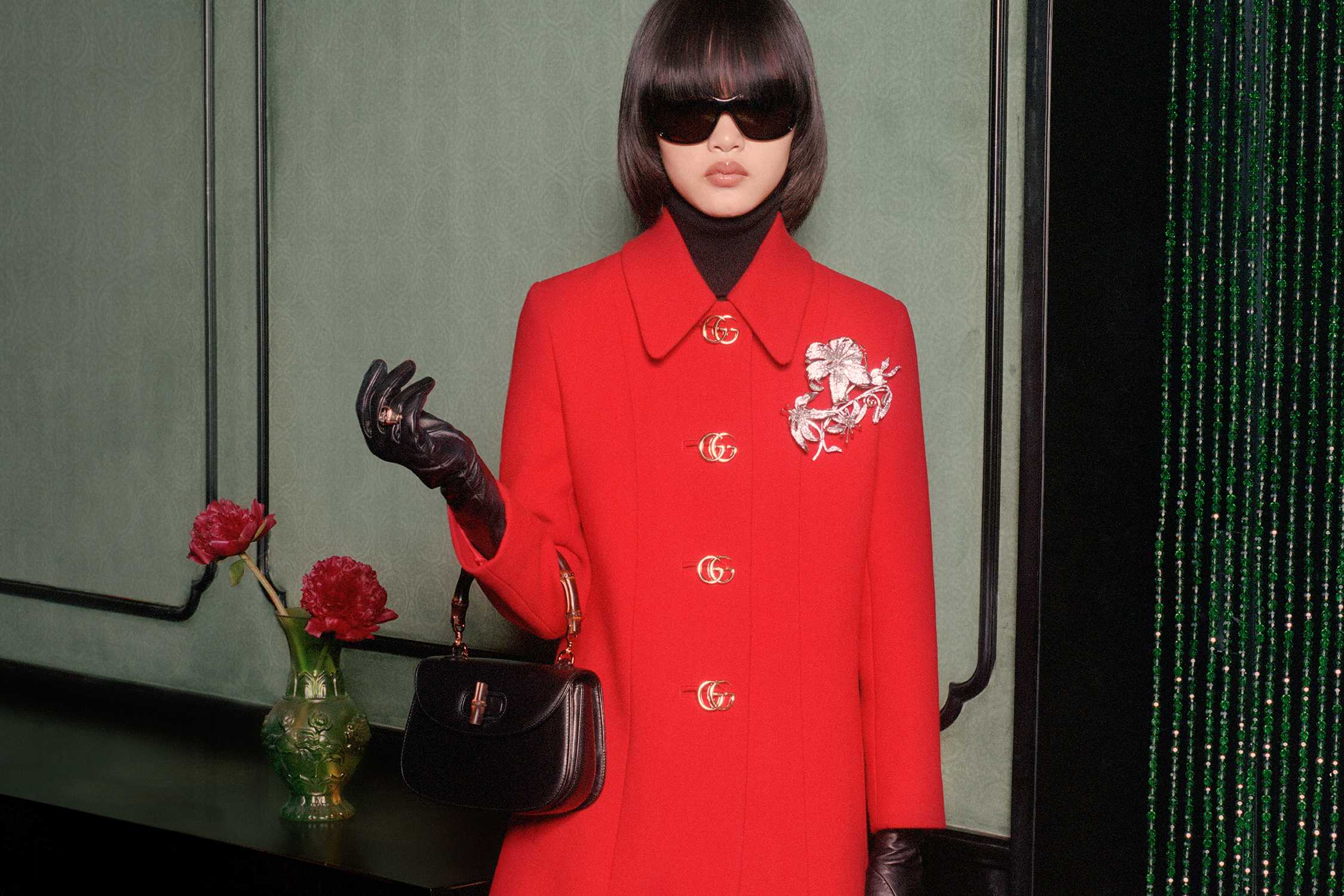 Red Gucci coat with embroidery