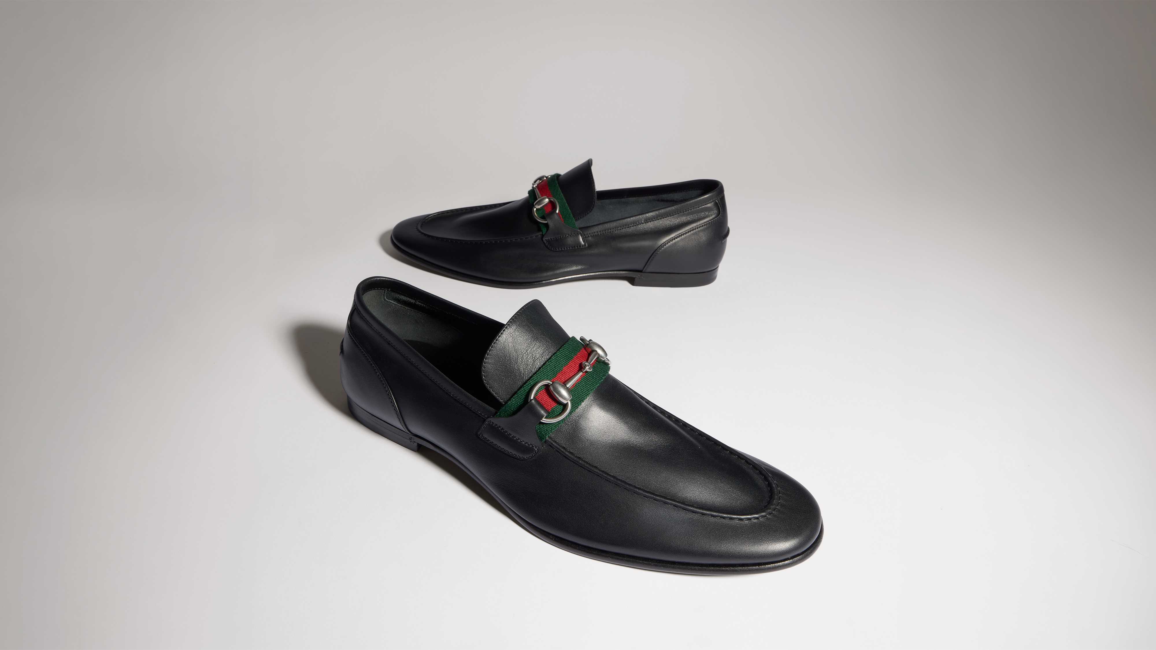 Black Gucci loafers green red detail