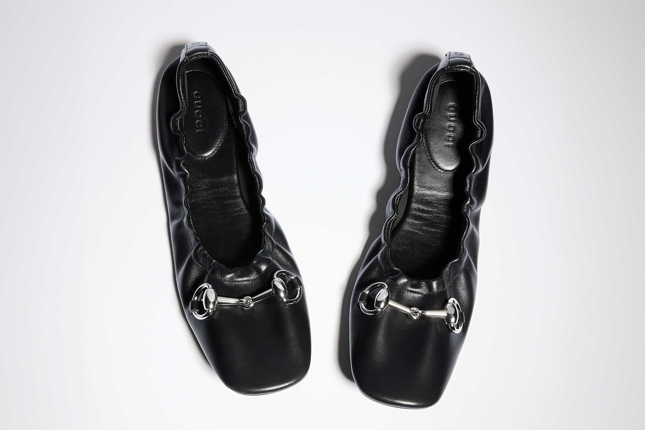 Black Gucci leather ballet flats