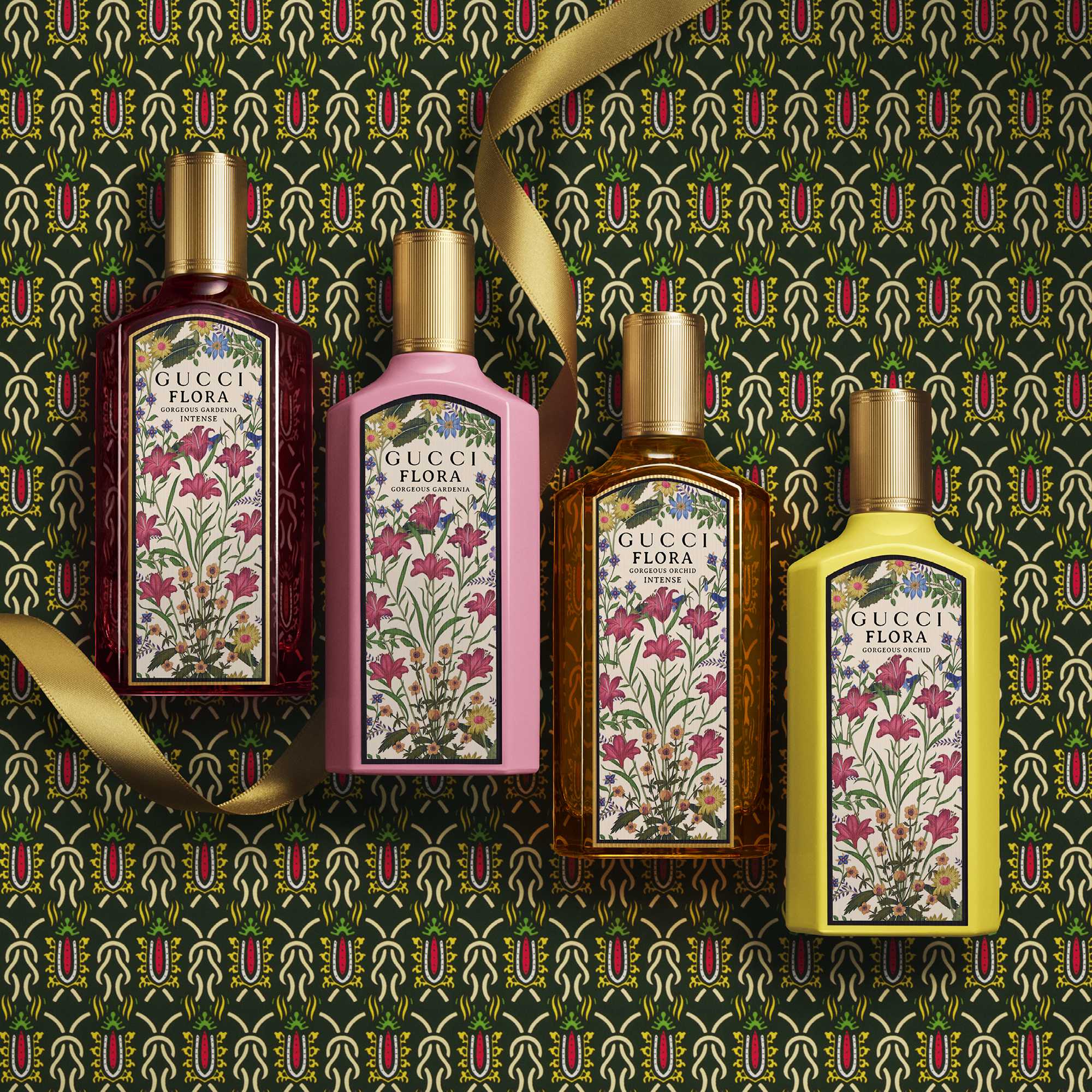 Four colourful Gucci Flora perfumes