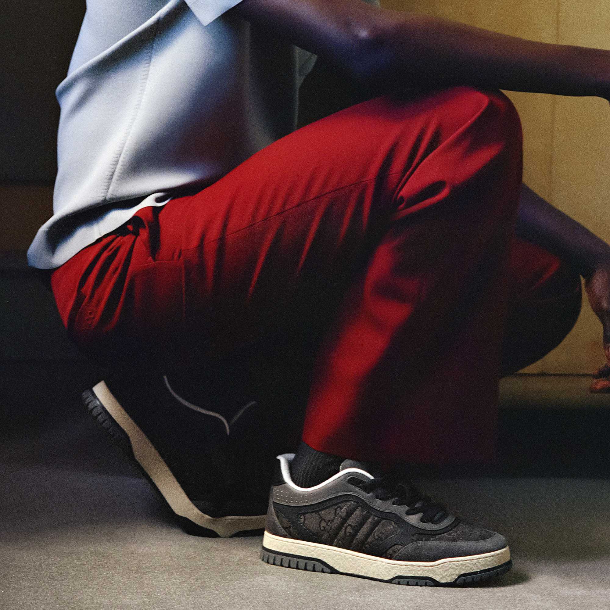 Denim Gucci sneakers with signature Web stripe