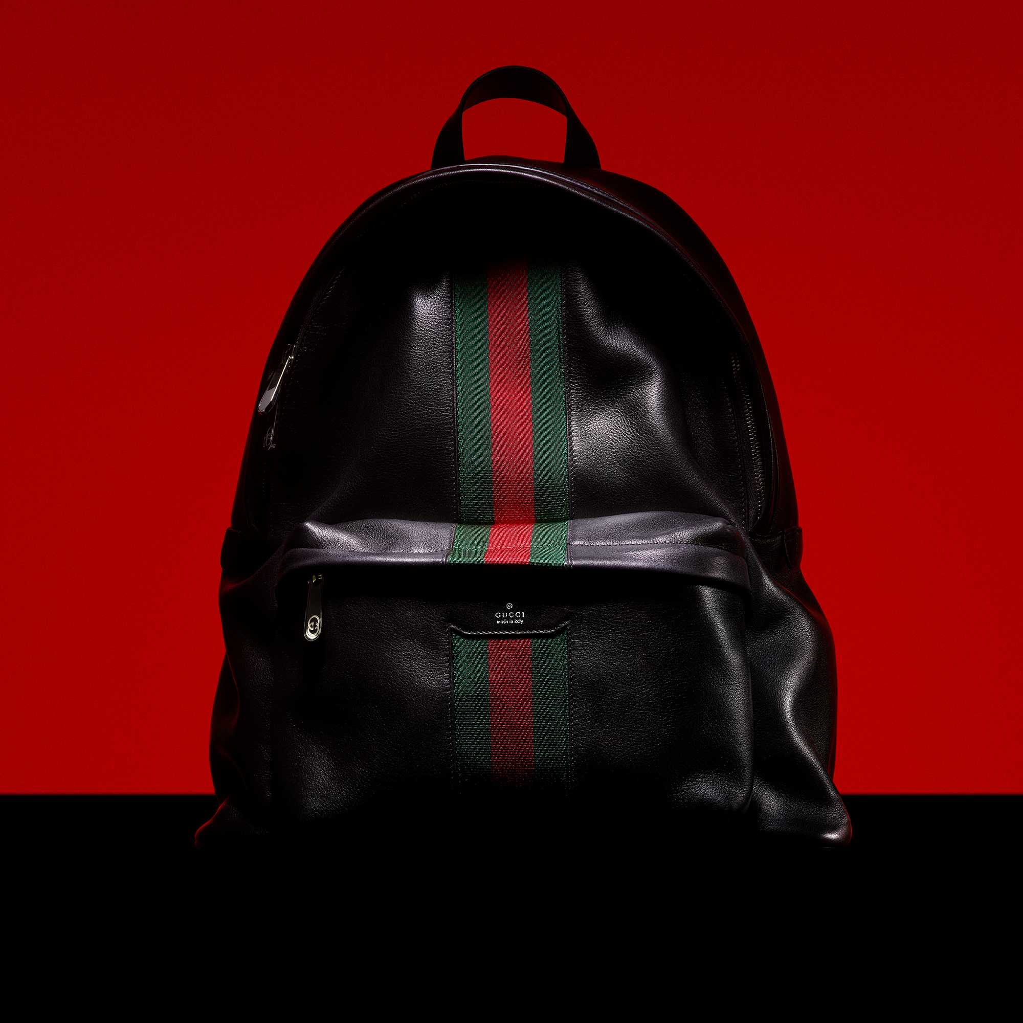 Web Trademark backpack in black leather