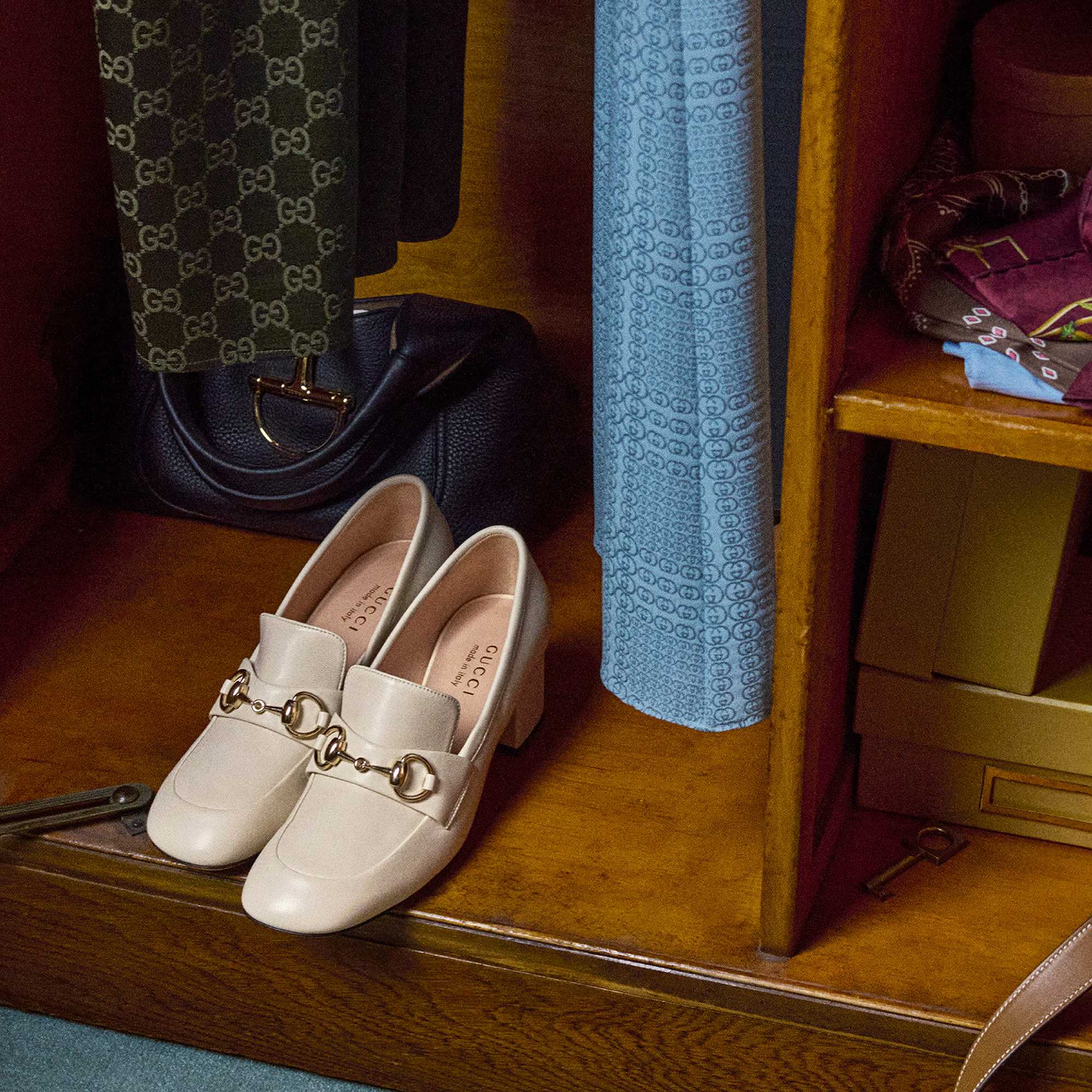 Gucci white loafers black handbag