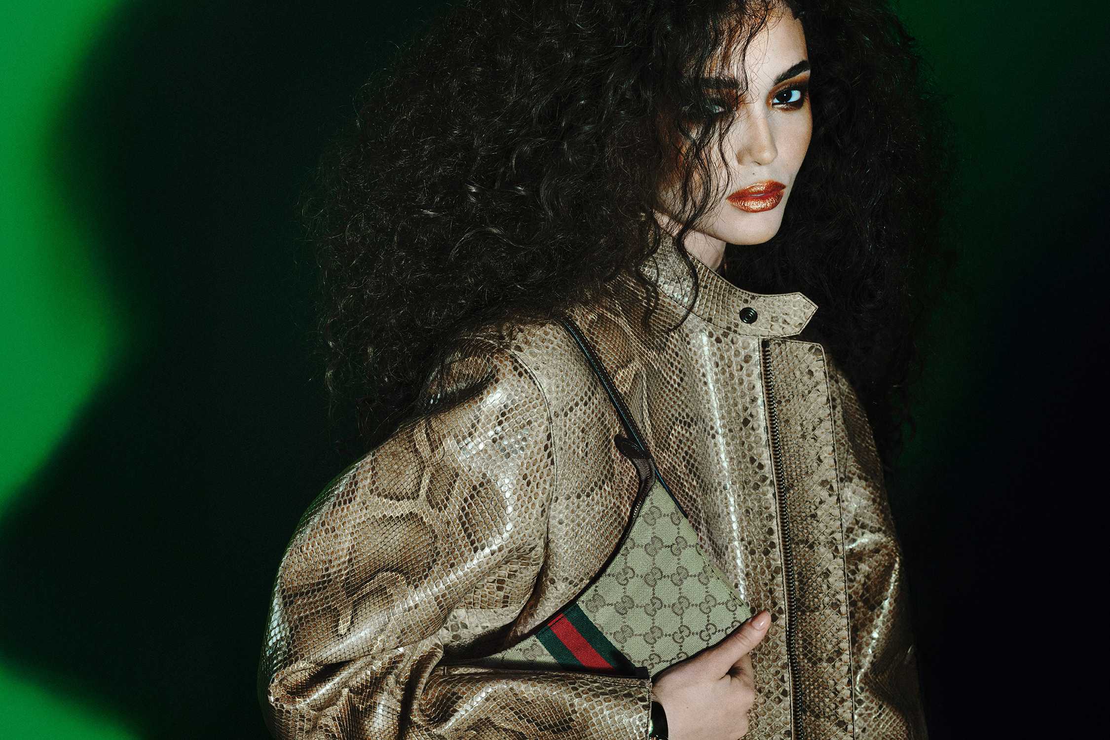 Gucci snakeskin jacket and handbag