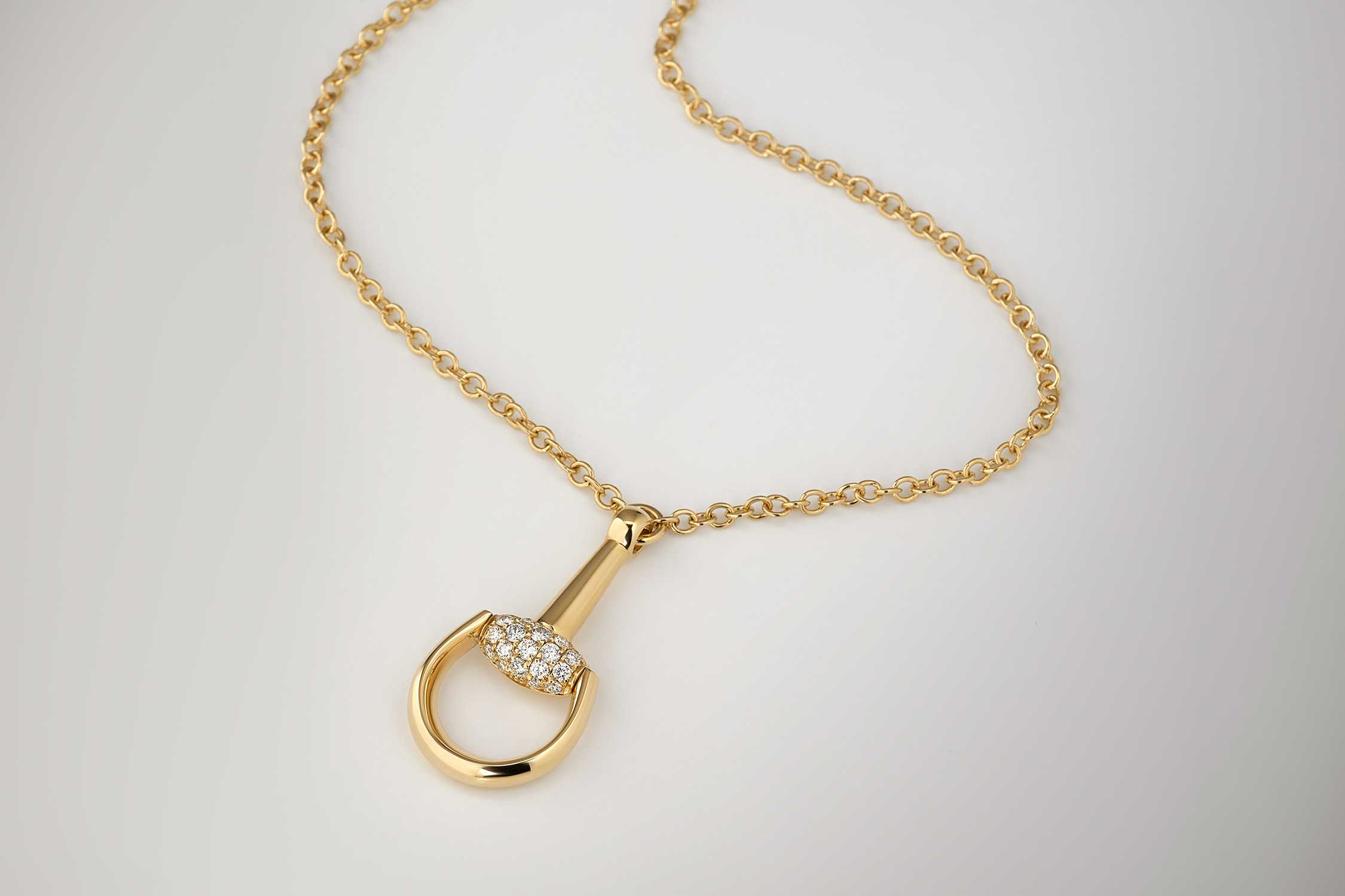 Gold Gucci horsebit diamond necklace
