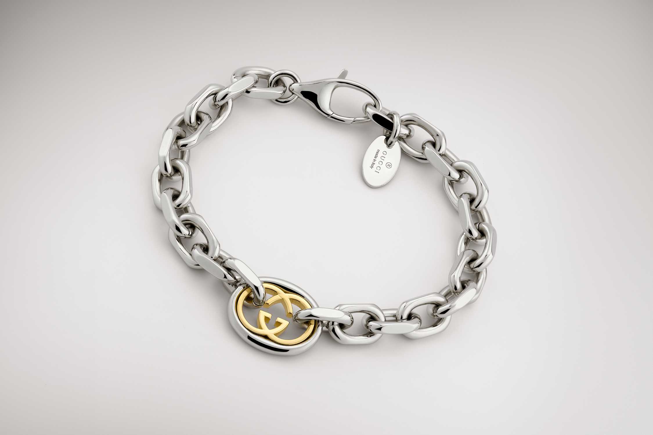 Silver Gucci chain bracelet gold logo