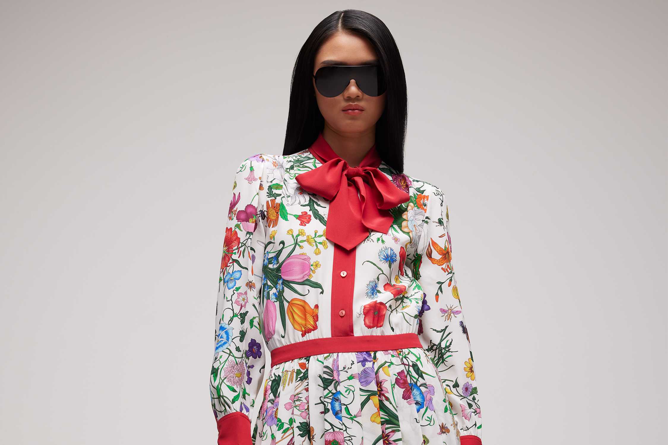 White floral dress red bow