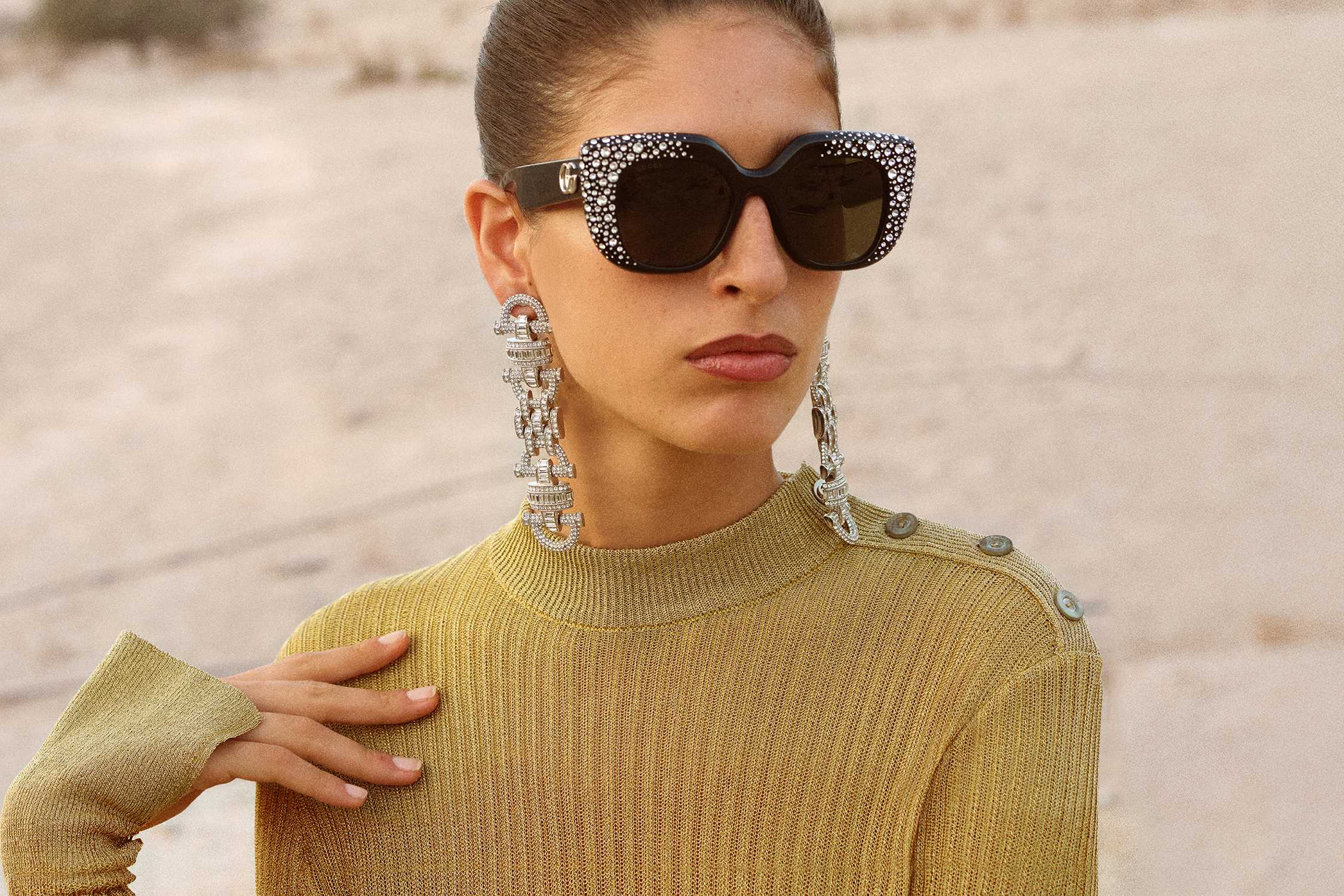 Gucci crystal-embellished sunglasses with sweater
