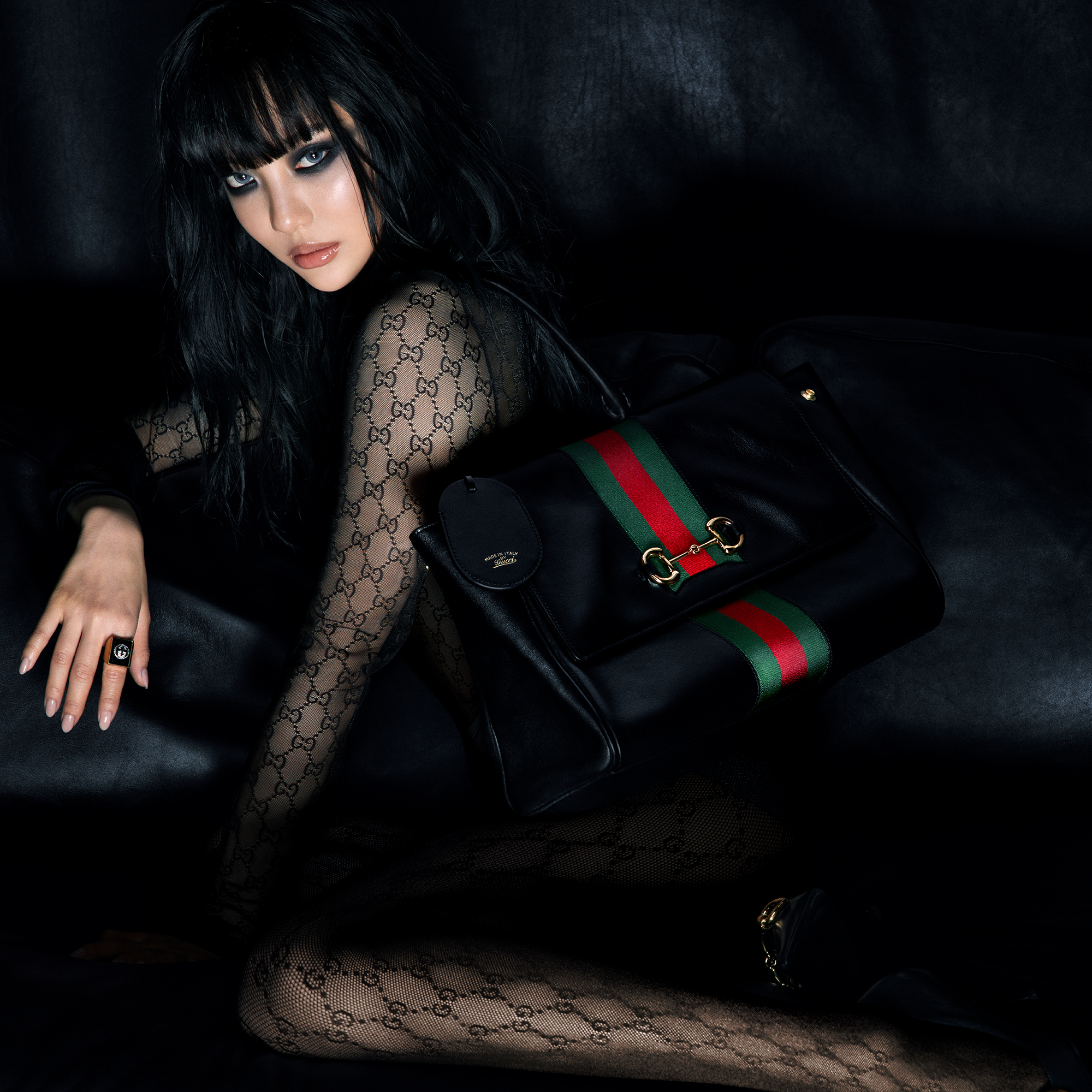 GUCCI(グッチ) レザー GG柄ワンショルダーバッグ⁄肩掛け⁄キャンバス