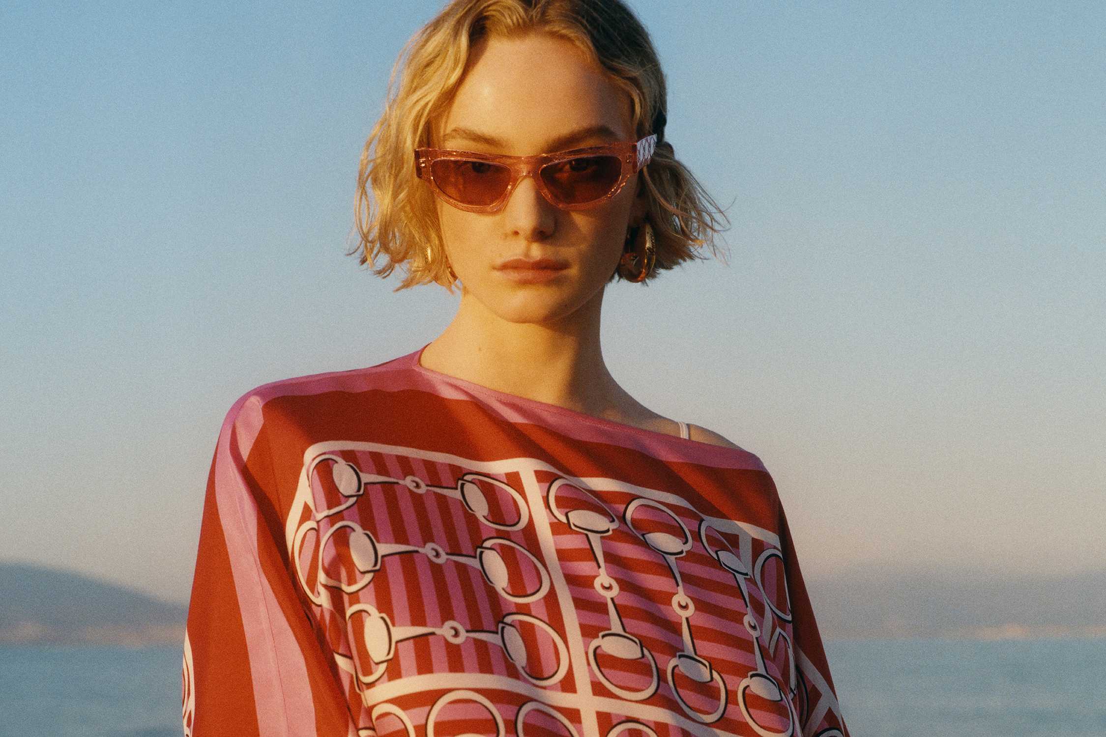  Gucci sunglasses and silk top