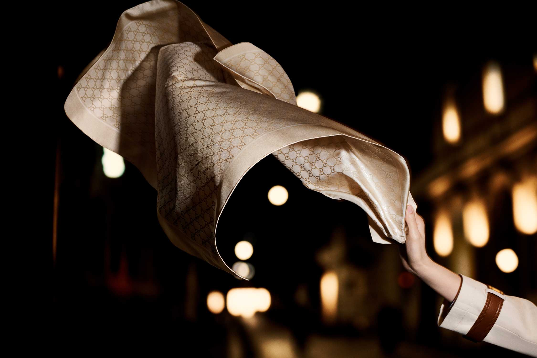 Beige Gucci monogram silk scarf