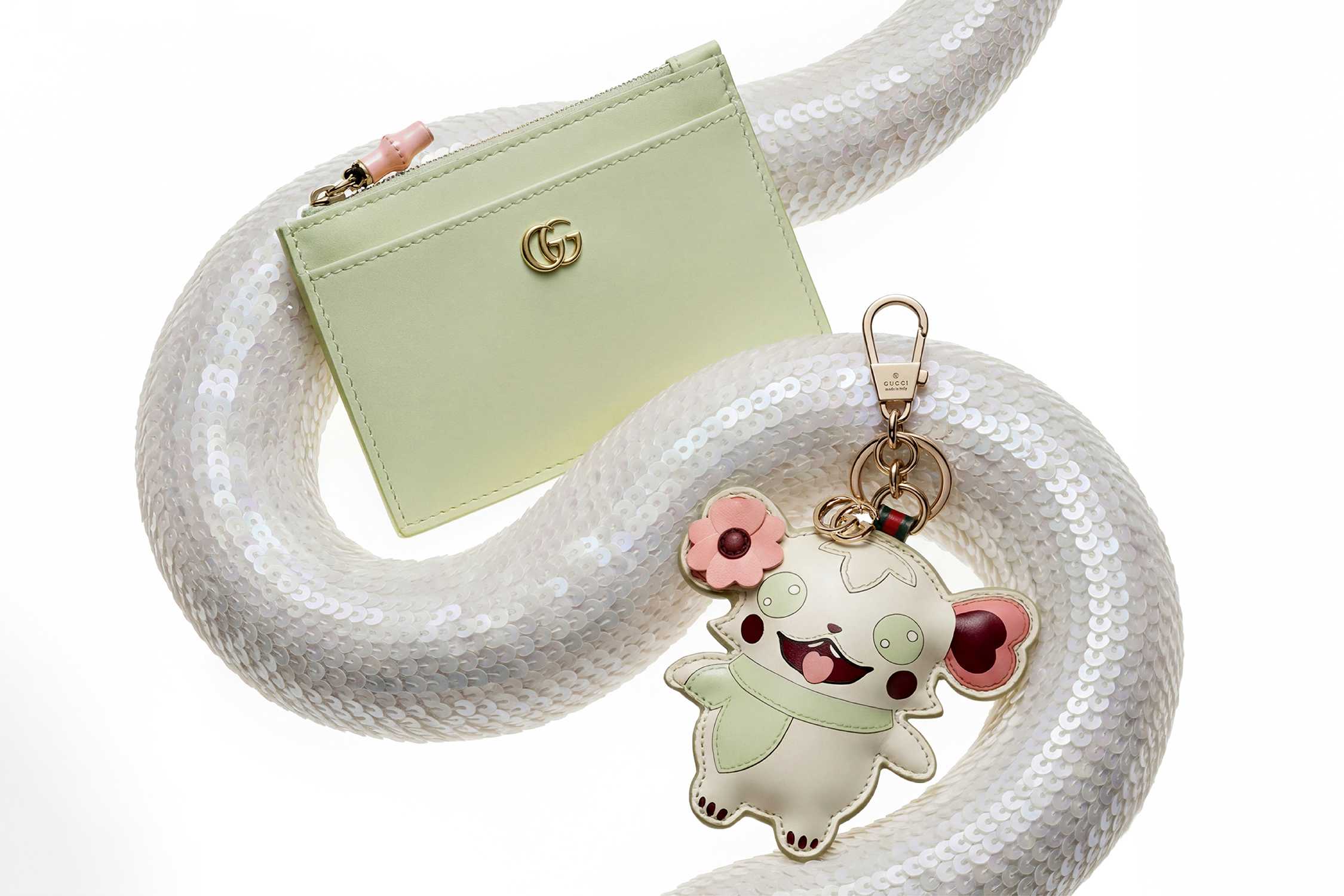 Green Gucci cardholder with keychain